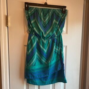 Express Strapless Teal and Blue Dress